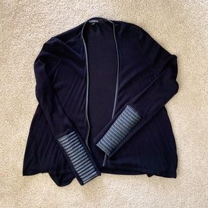 Faux Leather Trimmed Open Cardigan